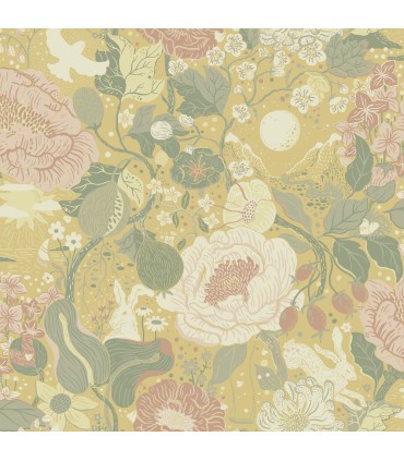 4111-63014 -Vaxa Butter Rabbits & Rosehips Wallpaper by A Street