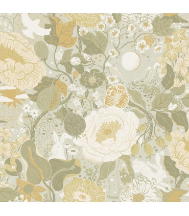 4111-63015 -Vaxa Grey Rabbits & Rosehips Wallpaper by A Street