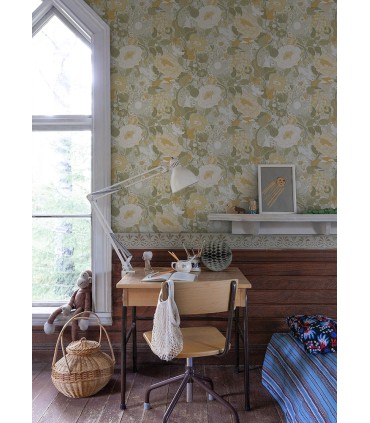 4111-63015 -Vaxa Grey Rabbits & Rosehips Wallpaper by A Street