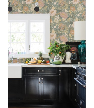 4111-63016 -Vaxa Slate Rabbits & Rosehips Wallpaper by A Street