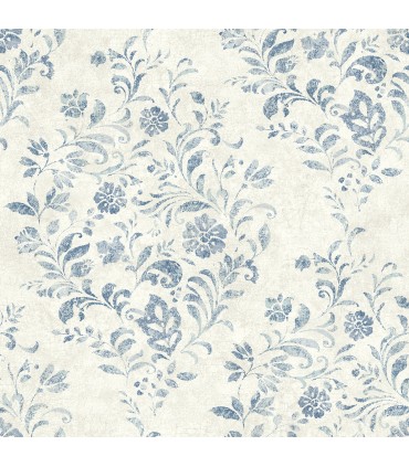 4072-70006 - Isidore Blue Scroll Wallpaper by Chesapeake