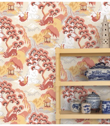 PSW1402RL - Pink Lemonade Old Peking Peel & Stick Wallpaper by Madcap Cottage