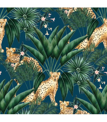 WLD53106W - Augustus Blue Jungle Cheetah Wallpaper by Ohpopsi Wild