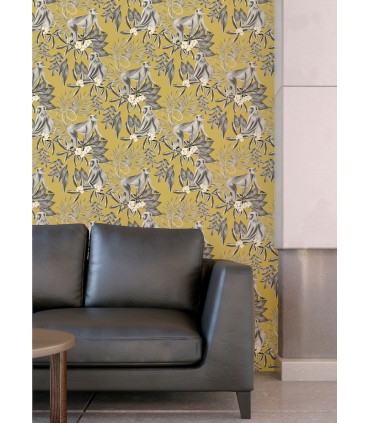 WLD53110W - Morris Mustard Tropical Jungle Wallpaper by Ohpopsi Wild
