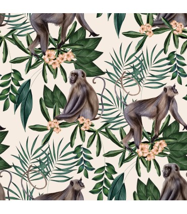WLD53108W - Morris Cream Tropical Jungle Wallpaper by Ohpopsi Wild