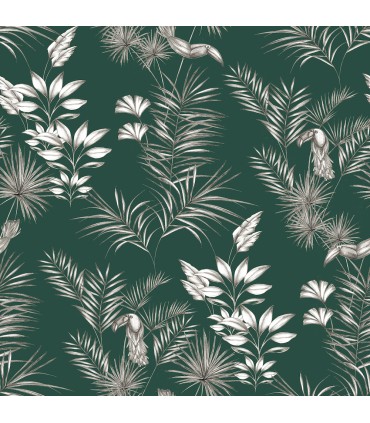 WLD53111W - Shelly  Green Toucan Toile Wallpaper by Ohpopsi Wild