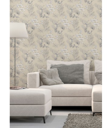 WLD53112W - Shelly  Grey Toucan Toile Wallpaper by Ohpopsi Wild