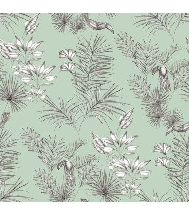 WLD53113W - Shelly  Mint Toucan Toile Wallpaper by Ohpopsi Wild