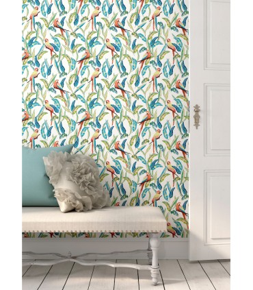 WLD53116W - Timor White Tropical Parrot Wallpaper by Ohpopsi Wild