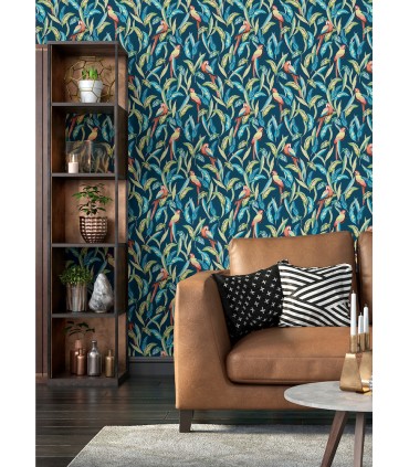 WLD53117W - Timor Indigo Tropical Parrot Wallpaper by Ohpopsi Wild