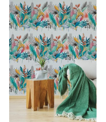 CEP50108W - Sierra Blue Urban Tropic Wallpaper by Ohpopsi Concept