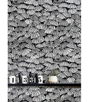 CEP50113W - Dara Black Jolly Brollies Wallpaper by Ohpopsi Concept