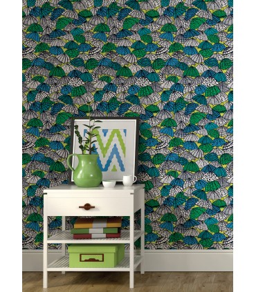 CEP50117W - Dara Chartreuse Jolly Brollies Wallpaper by Ohpopsi Concept