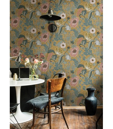4080-33002 - Anemone Mustard Floral Wallpaper by A Street
