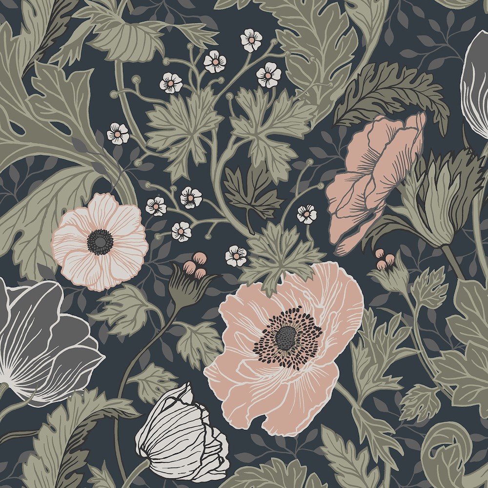 4080-44103 - Anemone Navy Floral Wallpaper by A Street