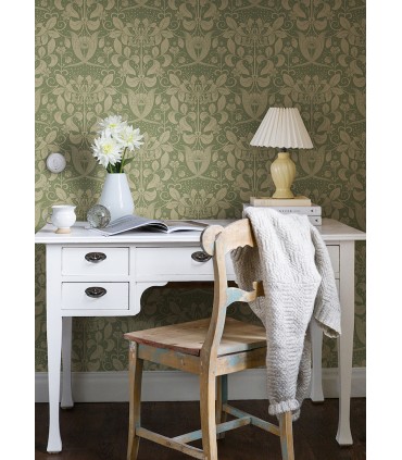 4080-83126 - Berit Green Floral Crest Wallpaper by A Street