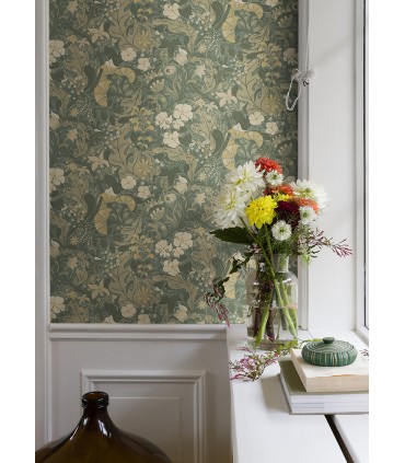 4080-83104 - Elise Sea Green Nouveau Gardens Wallpaper by A Street