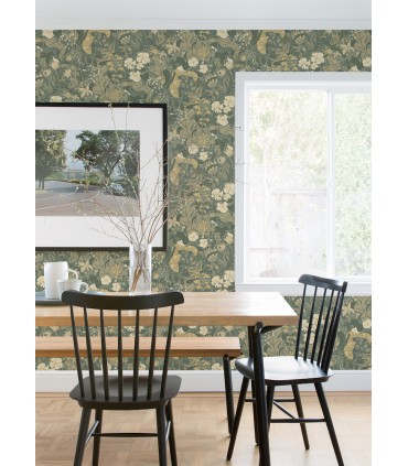 4080-83104 - Elise Sea Green Nouveau Gardens Wallpaper by A Street