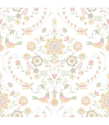 4066-26514 - Britt Peach Embroidered Damask Wallpaper by A Street