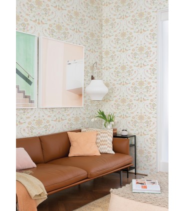 4066-26514 - Britt Peach Embroidered Damask Wallpaper by A Street