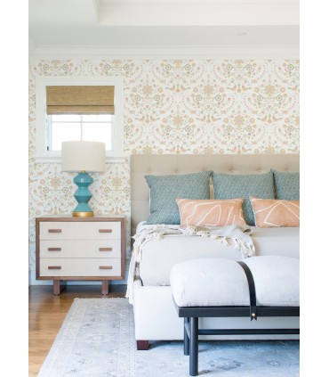 4066-26514 - Britt Peach Embroidered Damask Wallpaper by A Street