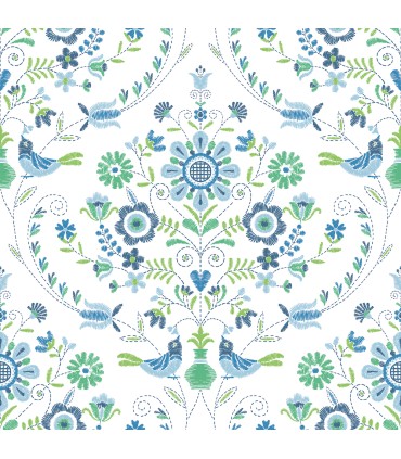4066-26511 - Britt Sapphire Embroidered Damask Wallpaper by A Street