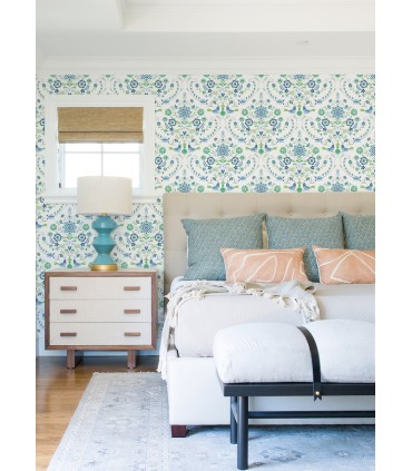 4066-26511 - Britt Sapphire Embroidered Damask Wallpaper by A Street