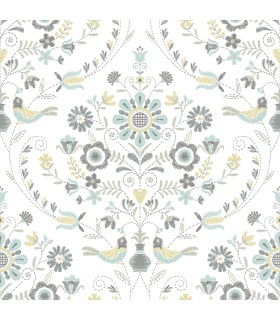4066-26510 - Britt Sea Green Embroidered Damask Wallpaper by A Street