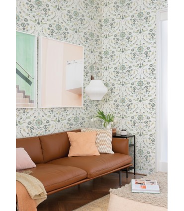 4066-26510 - Britt Sea Green Embroidered Damask Wallpaper by A Street