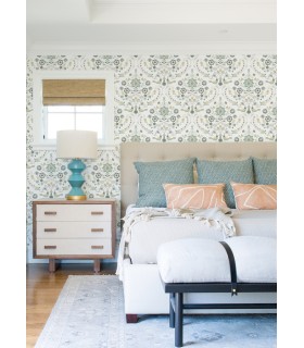4066-26510 - Britt Sea Green Embroidered Damask Wallpaper by A Street