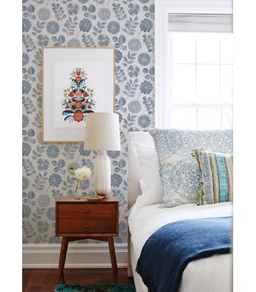 4066-26532 - Inge Denim Floral Block Print Wallpaper by A Street