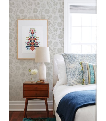 4066-26533 - Inge Light Grey Floral Block Print Wallpaper by A Street