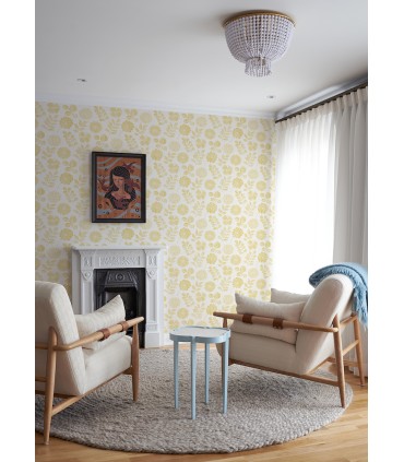 4066-26530 - Inge Yellow Floral Block Print Wallpaper by A Street