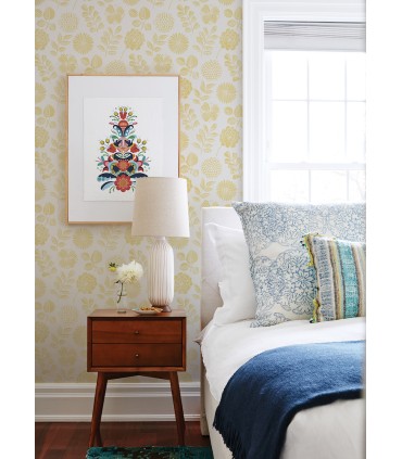 4066-26530 - Inge Yellow Floral Block Print Wallpaper by A Street
