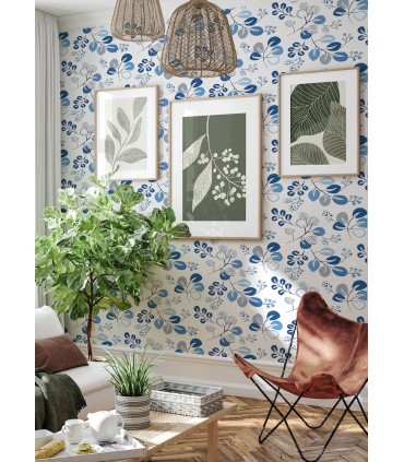 4066-26566 - Jonah Blue Leaf Trail Wallpaper by A Street