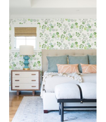 4066-26565 - Jonah Light Green Leaf Trail Wallpaper by A Street