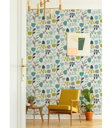 4066-26536 - Juni Teal Abstract Tulips Wallpaper by A Street