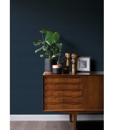 4066-26502 - Lars Navy Retro Wave Wallpaper by A Street