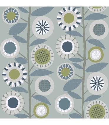 4066-26554 - Sisu Light Blue Floral Geometric Wallpaper by A Street