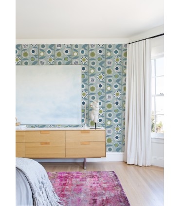 4066-26554 - Sisu Light Blue Floral Geometric Wallpaper by A Street