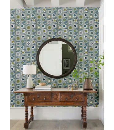 4066-26554 - Sisu Light Blue Floral Geometric Wallpaper by A Street