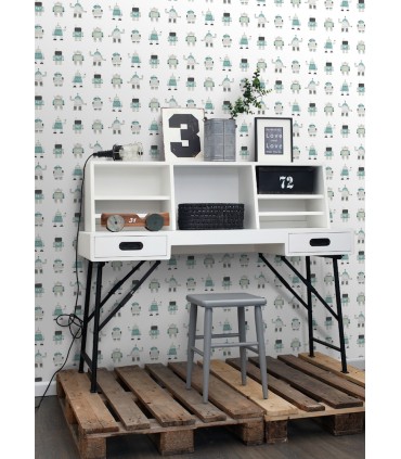 4060-138938 - Callum Teal Robots Wallpaper by Chesapeake