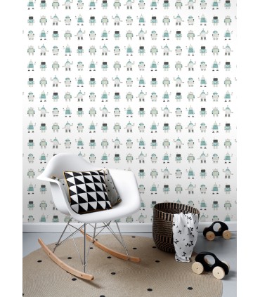 4060-138938 - Callum Teal Robots Wallpaper by Chesapeake