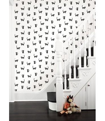 4060-138928 - Delia Black Kitty Wallpaper by Chesapeake