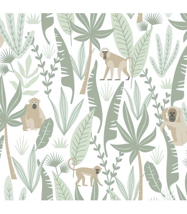 4060-139071 - Kiki Light Green Monkeys Wallpaper by Chesapeake