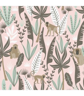 4060-139072 - Kiki Pink Monkeys Wallpaper by Chesapeake