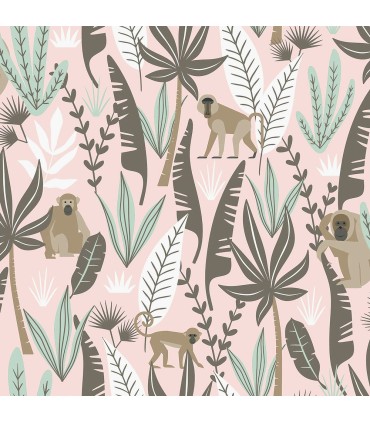 4060-139072 - Kiki Pink Monkeys Wallpaper by Chesapeake
