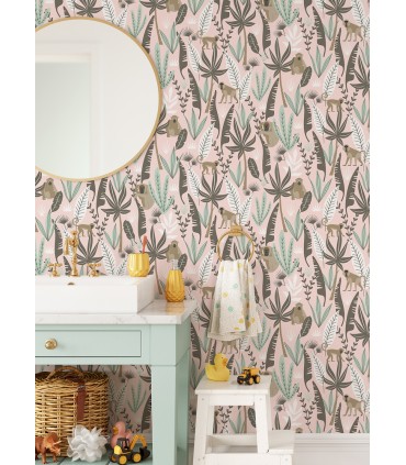 4060-139072 - Kiki Pink Monkeys Wallpaper by Chesapeake