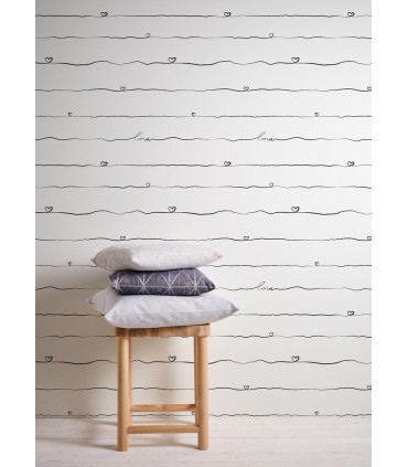 4060-381403 - Love & Hearts Black Script Wallpaper by Chesapeake