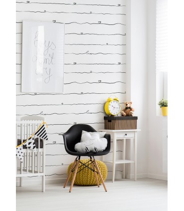 4060-381403 - Love & Hearts Black Script Wallpaper by Chesapeake